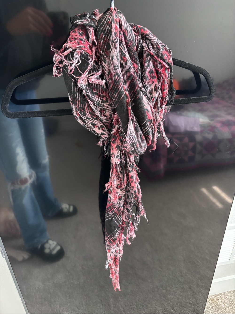Lightweight Pink Red & Black Leopard Print Women's Scarf